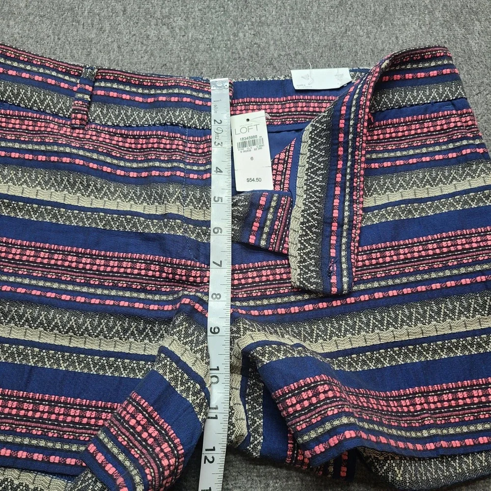 LOFT Riviera Shorts Womens 6 Blue Pink New‎ Striped Woven Textured Summer